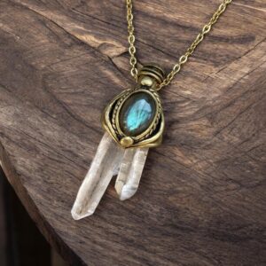 Colier Cuarț cu vârf dublu & Labradorit